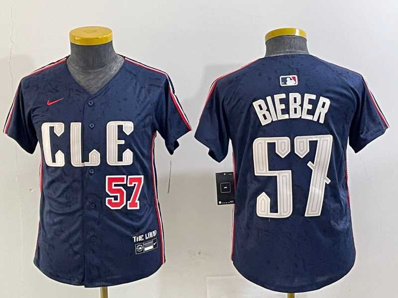 Youth Cleveland Guardians #57 Shane Bieber Number Navy 2024 City Connect Limited Stitched Jerseys->mlb youth jerseys->MLB Jersey